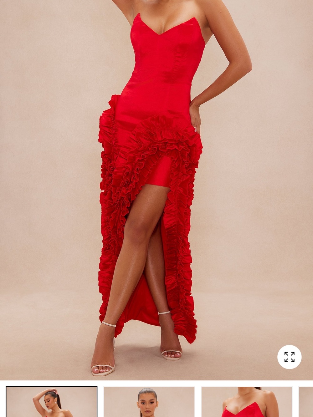 Fashion Nova Red Ruffle High-Low Strapless Dress